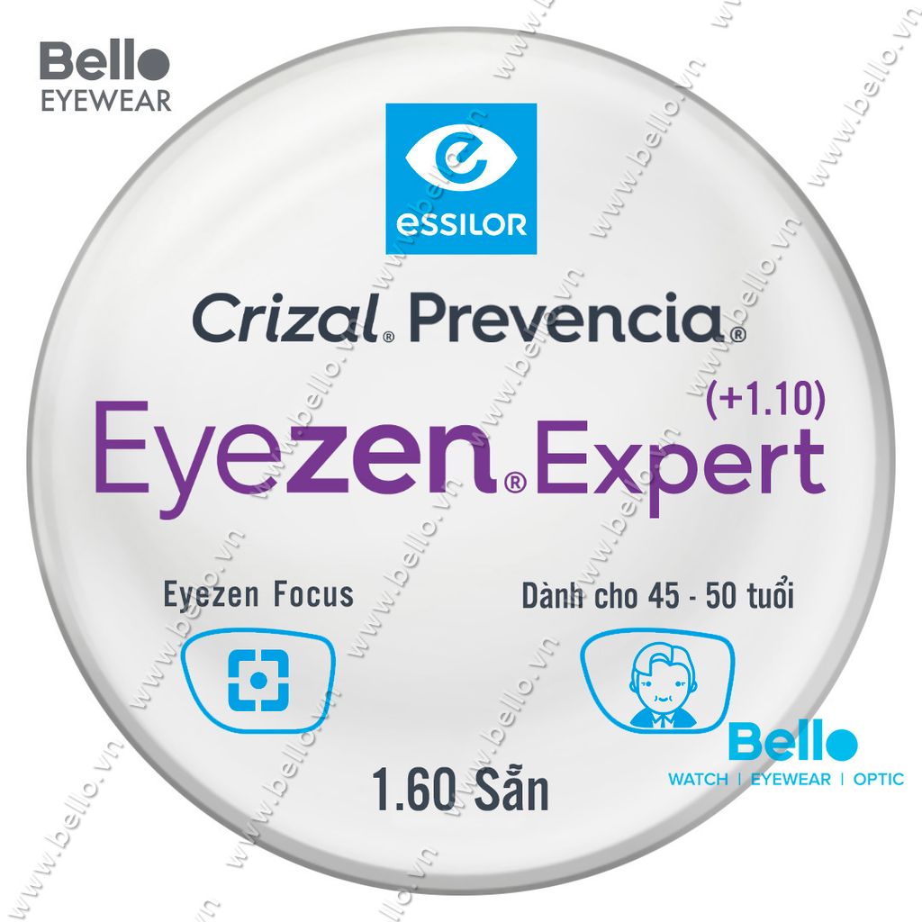  Tròng Kính Chống Mỏi Essilor Eyezen Expert (+1.1) Crizal Prevencia cho người 45 đến 50 tuổi 