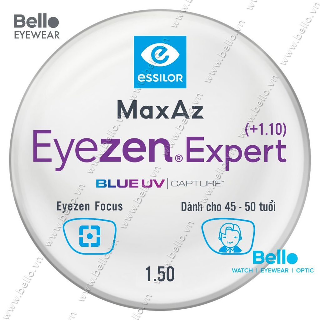  Tròng Kính Chống Mỏi Essilor Eyezen Expert (+1.1) BlueUV Capture cho người 45 đến 50 tuổi 