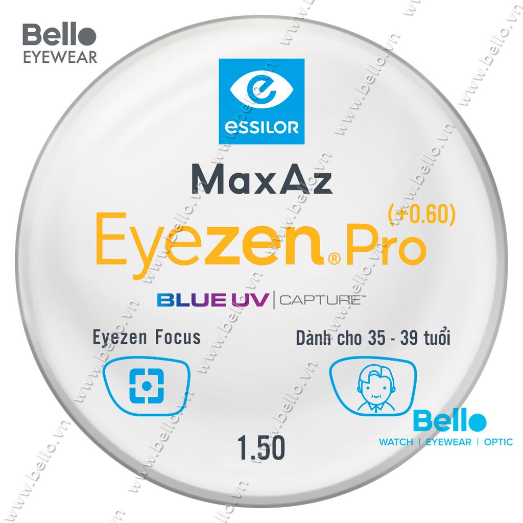  Tròng Kính Chống Mỏi Essilor Eyezen Pro (+0.6) BlueUV Capture cho người 35 đến 39 tuổi 