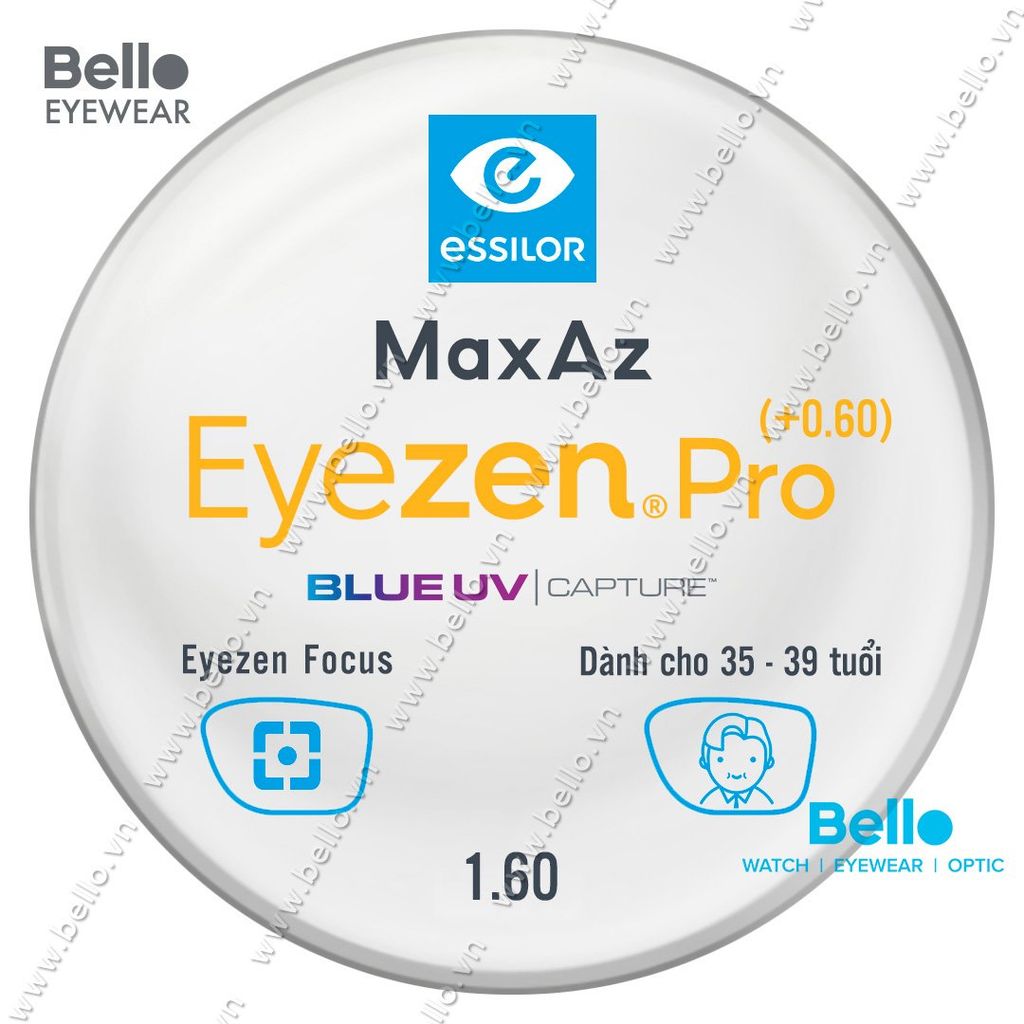  Tròng Kính Chống Mỏi Essilor Eyezen Pro (+0.6) BlueUV Capture cho người 35 đến 39 tuổi 