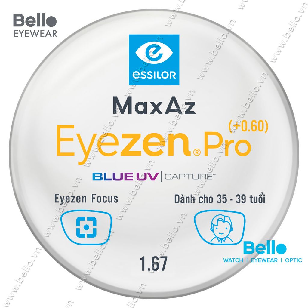  Tròng Kính Chống Mỏi Essilor Eyezen Pro (+0.6) BlueUV Capture cho người 35 đến 39 tuổi 