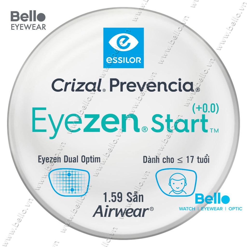  Tròng Kính Chống Mỏi Essilor Eyezen Start (+0.0) Crizal Prevencia cho người dưới 17 tuổi 