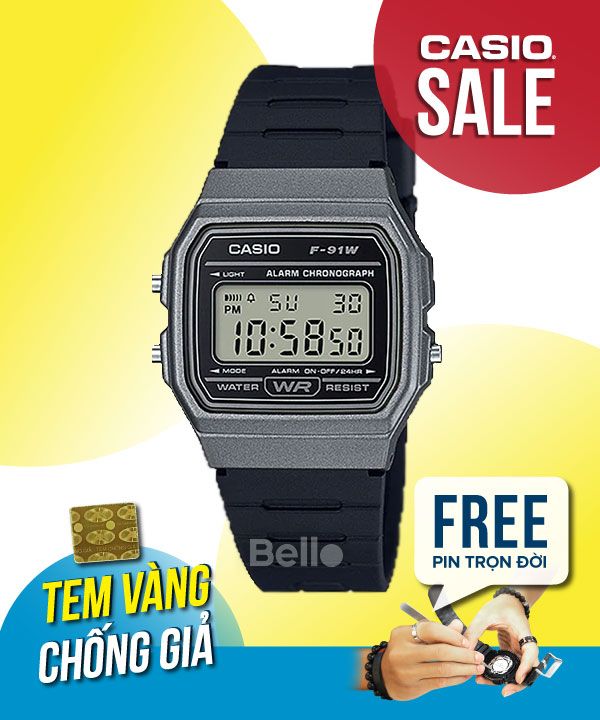Đồng hồ Casio Nam F-91WM-1B chính hãng, giá rẻ, Thay Pin Trọn Đời