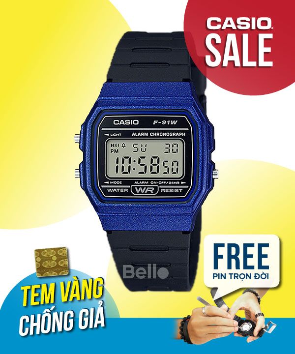 Đồng hồ Casio Nam F-91WM-2A chính hãng, giá rẻ, Thay Pin Trọn Đời
