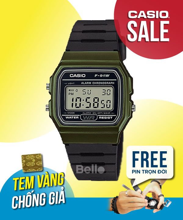 Đồng hồ Casio Nam F-91WM-3A chính hãng, giá rẻ, Thay Pin Trọn Đời