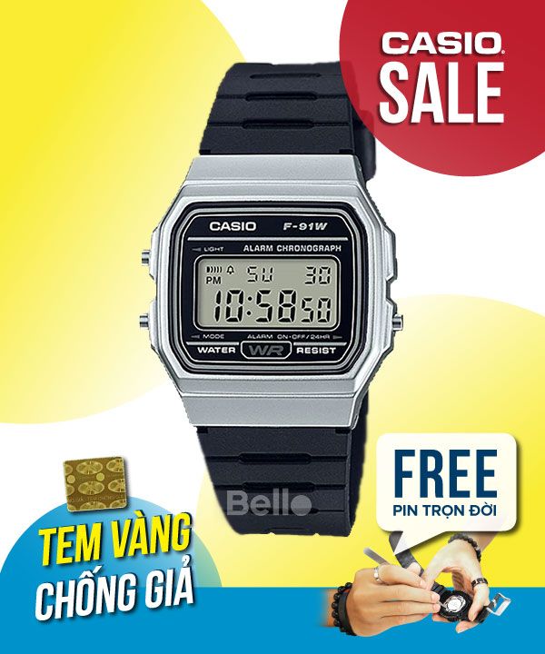 Đồng hồ Casio Nam F-91WM-7A chính hãng, giá rẻ, Thay Pin Trọn Đời