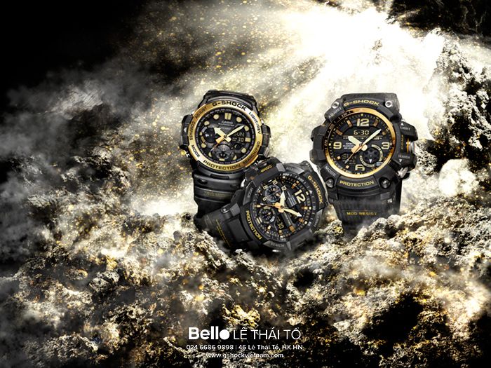 GA-1100GB-1A - Đồng hồ Casio G-Shock chính hãng - Dây đen mờ, viền mạ ion, đèn led cực tím chiếu sáng cực mạnh.