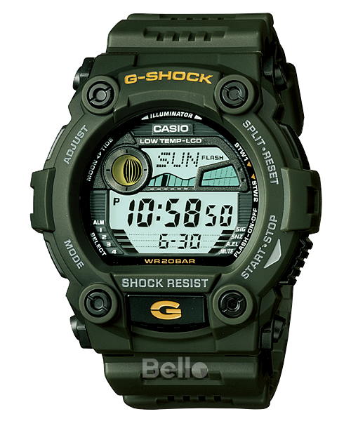 G-7900-3A- Đồng hồ Casio G-Shock chính hãng - Dây và vỏ đen nhám, nổi bật với màn hình số rõ ràng.