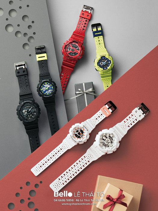 GA-110LP-1A - Đồng hồ Casio G-Shock chính hãng - Dây đen trơn, thiết kế kiểu dây đục lỗ giúp cổ tay bạn thoáng hơn khi đeo.
