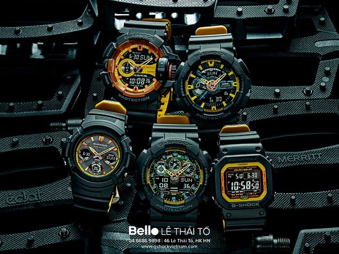 GA-100BY-1A - Đồng hồ Casio G-Shock chính hãng - Mặt Camo vàng Dây 2 lớp vàng đen