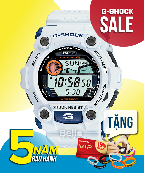 G-7900A-7A- Đồng hồ Casio G-Shock chính hãng - Dây và vỏ đen nhám, nổi bật với màn hình số rõ ràng.