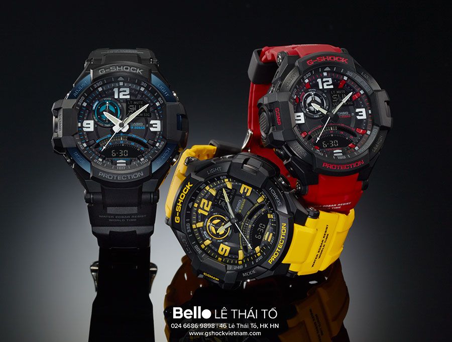 GA-1000-2B - Đồng hồ Casio G-Shock chính hãng - La bàn điện tử, nhiệt kế, bộ nhớ phương vị.