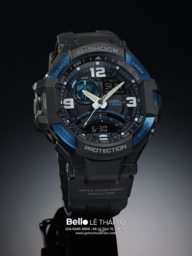 GA-1000-2B - Đồng hồ Casio G-Shock chính hãng - La bàn điện tử, nhiệt kế, bộ nhớ phương vị.