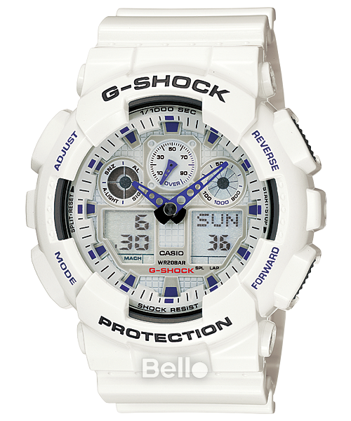GA-100A-7A - Đồng hồ Casio G-Shock chính hãng - dây trắng bóng, mặt trắng nổi bật
