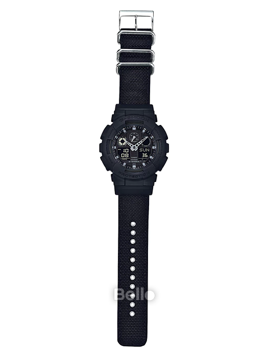 Đồng hồ Casio G-Shock Chính hãng GA-100BBN-1A - Mặt Đen Black Basic, Dây vải Cordura