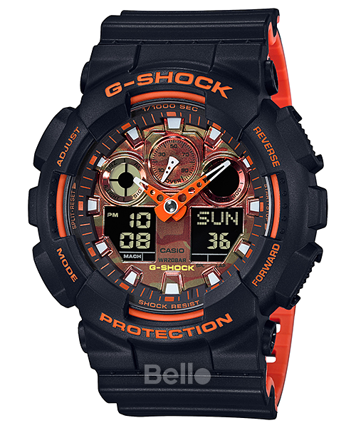 GA-100BR-1A - Đồng hồ Casio G-Shock chính hãng - Dây hai lớp đen cam