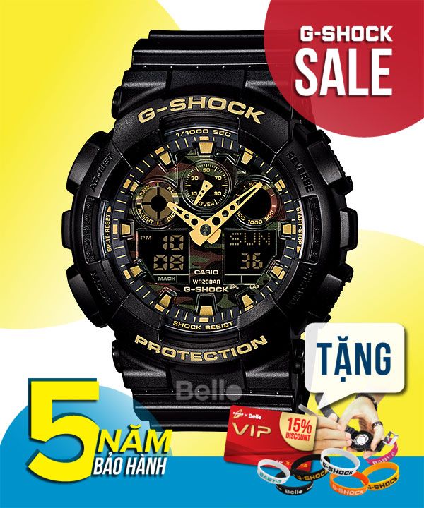  [Pin Miễn Phí Trọn Đời] GA-100CF-1A9 - Đồng hồ G-Shock Nam - Tem Vàng Chống Giả 