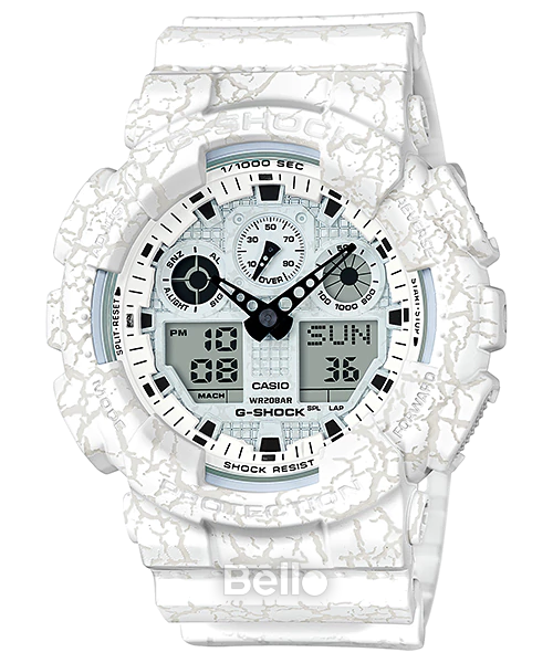 GA-100CG-7A - Đồng hồ Casio G-Shock chính hãng - họa tiết đá nứt trên dây và vỏ cực chất.