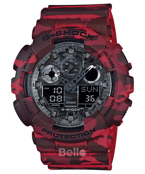 GA-100CM-4A - Đồng hồ Casio G-Shock chính hãng - dây, vỏ và mặt bao phủ họa tiết camouflage