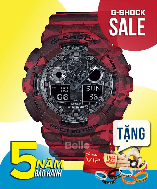  [Pin Miễn Phí Trọn Đời] GA-100CM-4A - Đồng hồ G-Shock Nam - Tem Vàng Chống Giả 