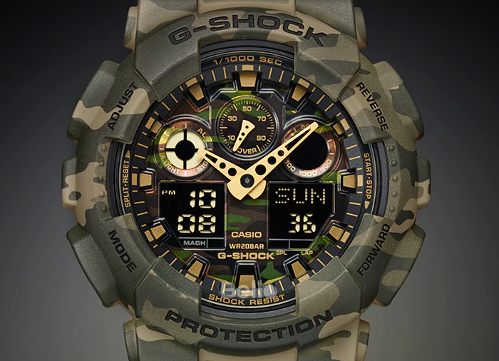 GA-100CM-5A - Đồng hồ Casio G-Shock chính hãng - Dây, vỏ và mặt bao phủ họa tiết camouflage