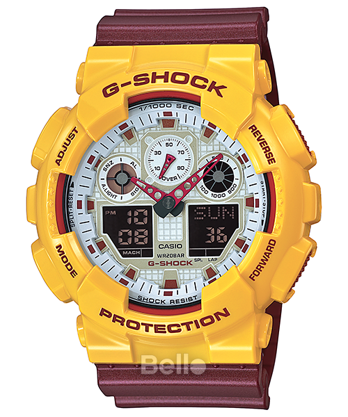 GA-100CS-9A - Đồng hồ Casio G-Shock chính hãng - Mặt trắng, vỏ vàng, dây đỏ đun