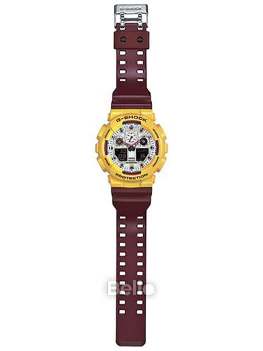 GA-100CS-9A - Đồng hồ Casio G-Shock chính hãng - Mặt trắng, vỏ vàng, dây đỏ đun