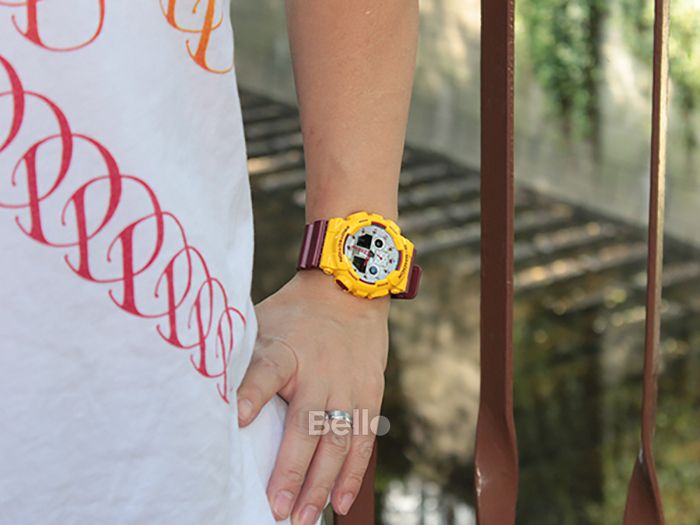 GA-100CS-9A - Đồng hồ Casio G-Shock chính hãng - Mặt trắng, vỏ vàng, dây đỏ đun