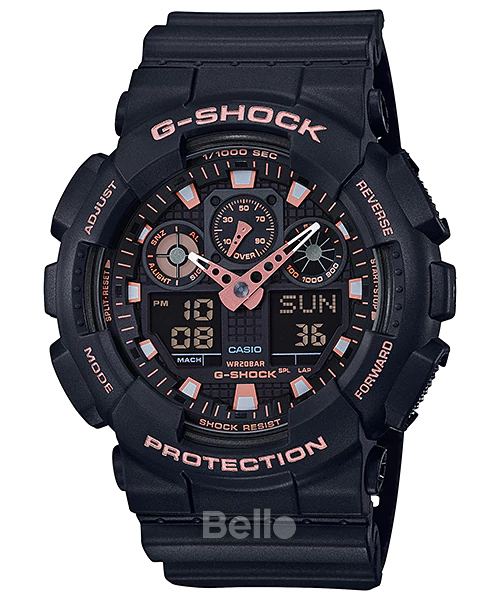 Đồng hồ Casio G-Shock Chính hãng GA-100GBX-1A4 - Mặt Vàng hồng, dây vỏ đen nhám