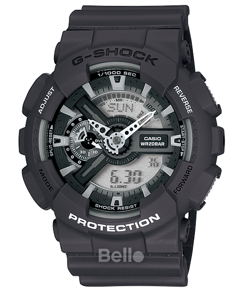 GA-110C-1A - Đồng hồ Casio G-Shock chính hãng - Dây nhám, kim đồng hồ được thiết kế trông như bánh răng cơ.