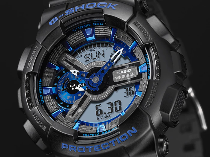 GA-110CB-1A - Đồng hồ Casio G-Shock chính hãng - Dây đen mờ, mặt xanh đen, kim xanh trắng, bản đặc biệt.