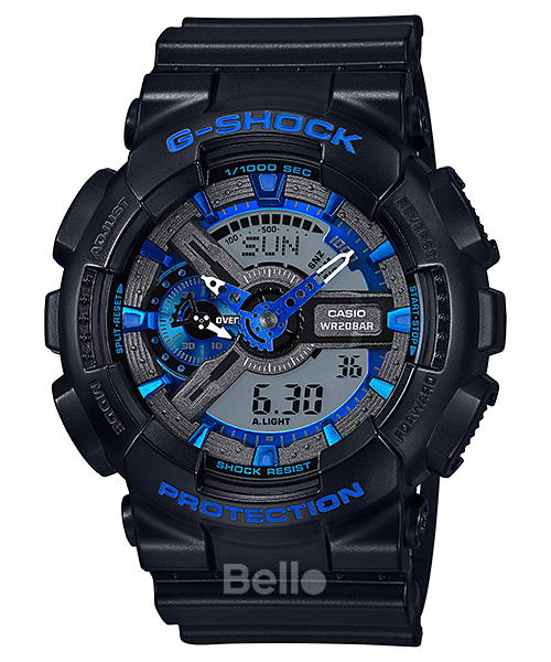 GA-110CB-1A - Đồng hồ Casio G-Shock chính hãng - Dây đen mờ, mặt xanh đen, kim xanh trắng, bản đặc biệt.