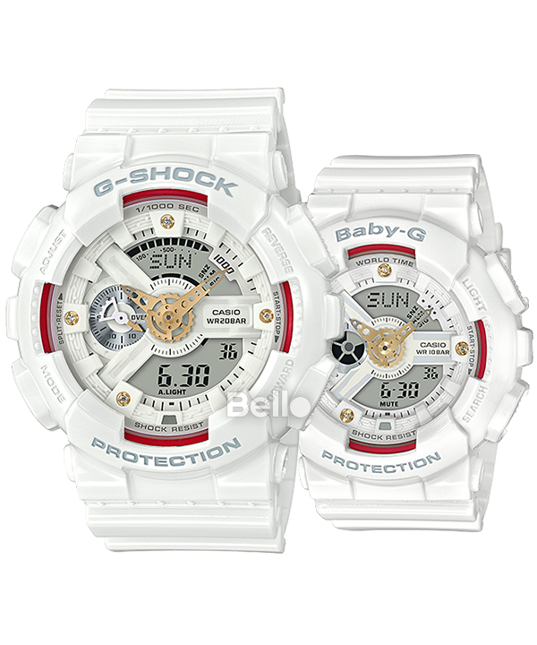 BA-110DDR-7A - Đồng hồ Casio Baby-G chính hãng - Tông trắng đỏ đính kim cương