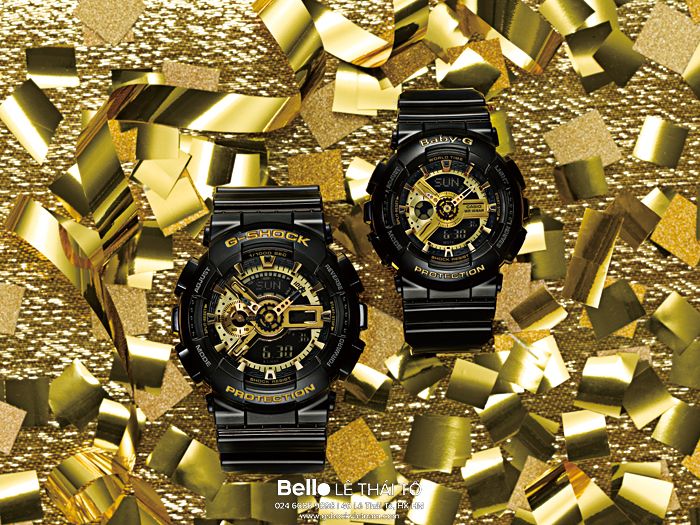 G-Shock đôi GA-110GB-1A & Baby-G BA-110-1A - Đồng hồ Casio G-Shock đôi chính hãng - Black & Gold