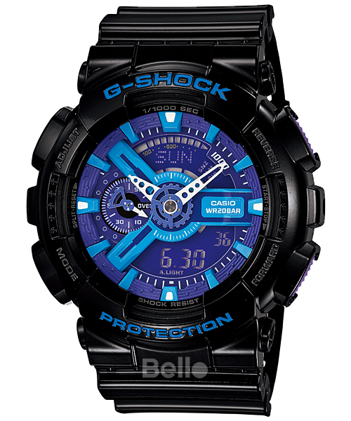 GA-110HC-1A - Đồng hồ Casio G-Shock chính hãng - Dây đen bóng, mặt xanh tím, kim trắng cực nổi bật. Có chế độ đèn tự động.