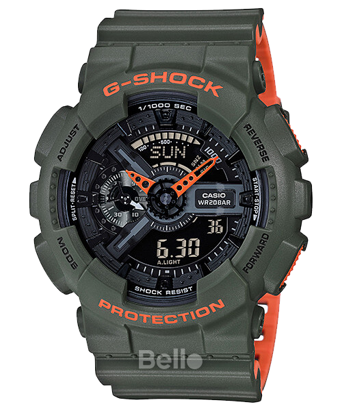 GA-110LN-3A - Đồng hồ Casio G-Shock chính hãng - Dây kép 2 màu xanh cam