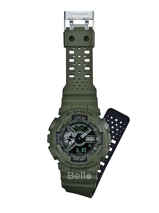 GA-110LP-3A - Đồng hồ Casio G-Shock chính hãng - Dây xanh trơn, thiết kế kiểu dây đục lỗ giúp cổ tay bạn thoáng hơn khi đeo.