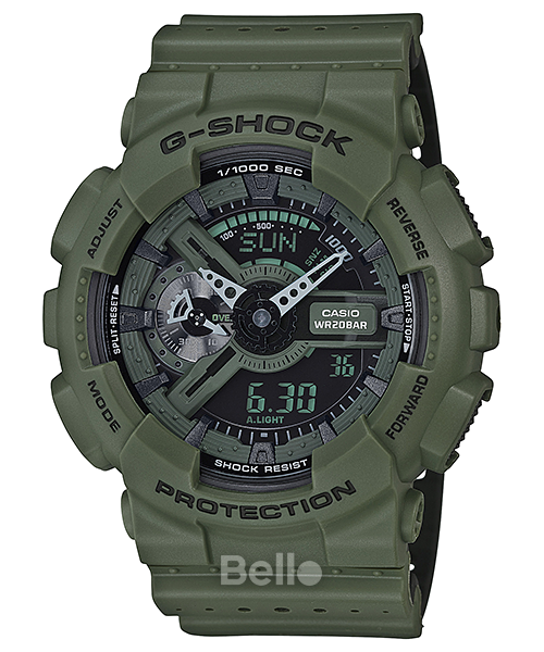 GA-110LP-3A - Đồng hồ Casio G-Shock chính hãng - Dây xanh trơn, thiết kế kiểu dây đục lỗ giúp cổ tay bạn thoáng hơn khi đeo.