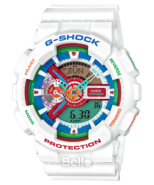 GA-110MC-7A - Đồng hồ Casio G-Shock chính hãng - Dây trắng bóng kết hợp chi tiết nhiều màu sắc tạo ấn tượng.