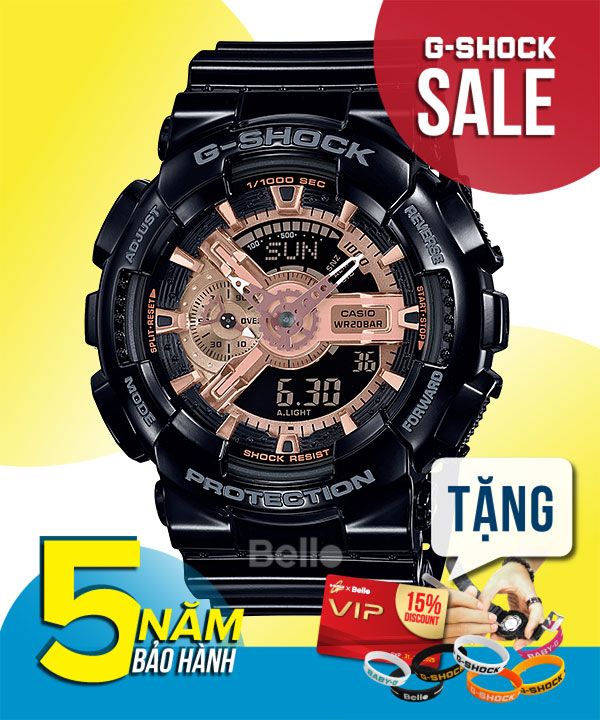 GA-110MMC-1A - Đồng hồ Casio G-Shock chính hãng - Dây đen mặt vàng hồng