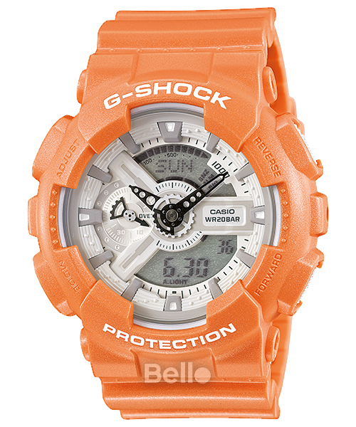 GA-110SG-4A - Đồng hồ Casio G-Shock chính hãng - Phiên bản đặc biệt: Dây cam nhám mặt trắng.