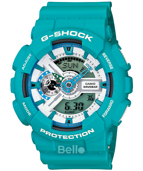 GA-110SN-3A - Đồng hồ Casio G-Shock chính hãng - Dây xanh, mặt trắng trẻ trung.