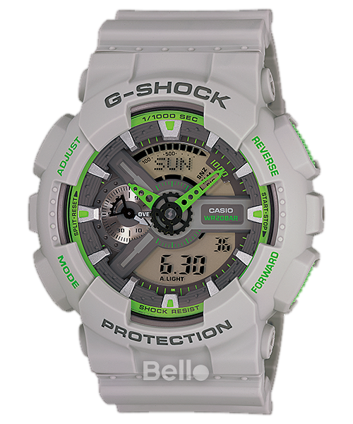 GA-110TS-8A3 - Đồng hồ Casio G-Shock chính hãng - Dây xám nhám, điểm nhấn màu lục tạo khác biệt.