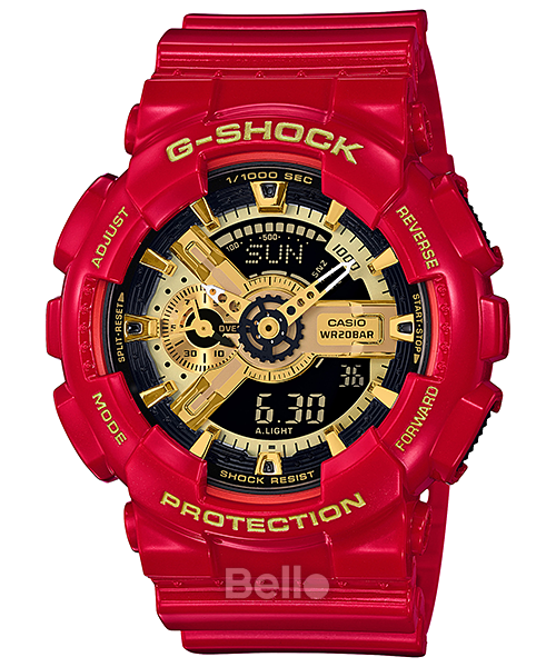 GA-110VLA-4A - Đồng hồ Casio G-Shock chính hãng - Dây vỏ màu đỏ bóng,mặt vàng !
