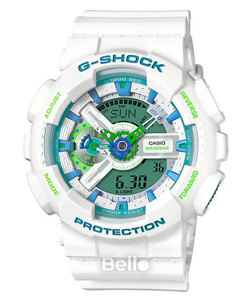 GA-110WG-7A - Đồng hồ Casio G-Shock chính hãng - Kết hợp với các điểm nhấn là màu xanh bạc hà và màu ngọc lam trẻ trung.