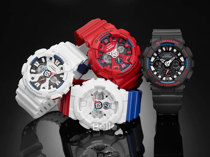 GA-120TRM-7A - Đồng hồ Casio G-Shock chính hãng - Ba màu sắc chủ đạo (lam, trắng, đỏ).