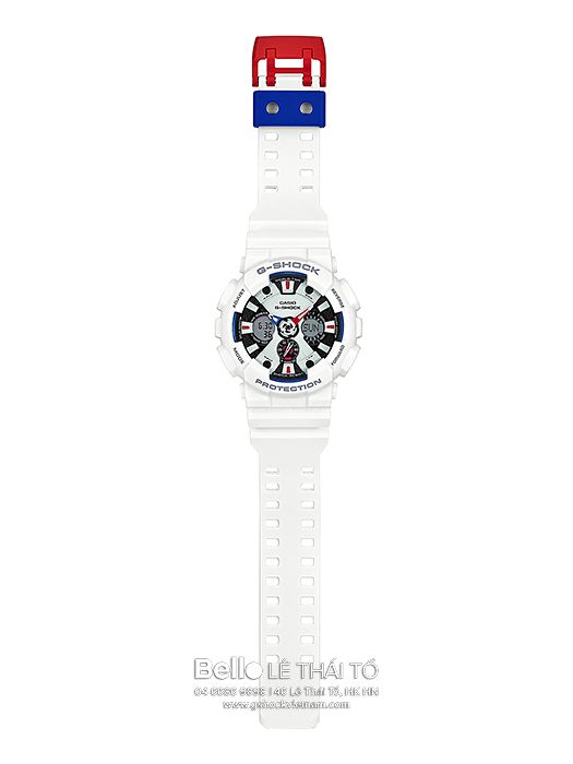 GA-120TR-7A - Đồng hồ Casio G-Shock chính hãng - Ba màu sắc chủ đạo (lam, trắng, đỏ).