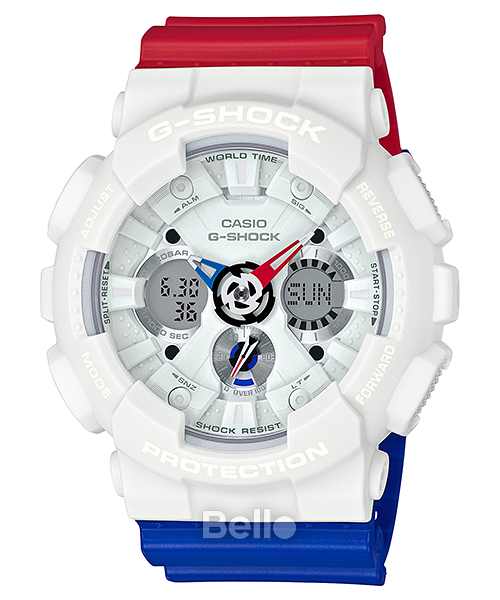 GA-120TRM-7A - Đồng hồ Casio G-Shock chính hãng - Ba màu sắc chủ đạo (lam, trắng, đỏ).