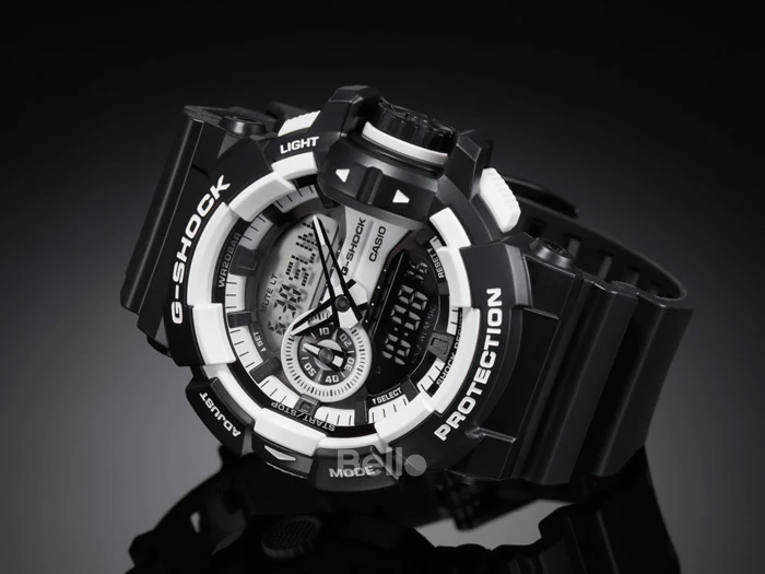 GA-400-1A - Đồng hồ Casio G-Shock chính hãng - Dây bóng mờ, khóa bằng nhựa, núm vặn điều chỉnh chức năng.