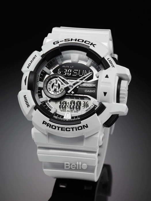 GA-400-7A - Đồng hồ Casio G-Shock chính hãng - Dây bóng mờ, khóa bằng nhựa, núm vặn điều chỉnh chức năng.